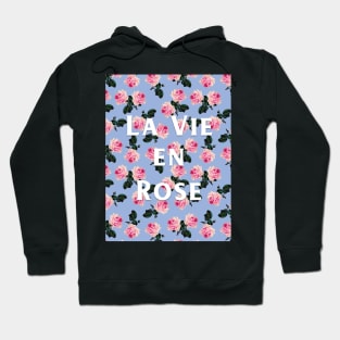 La Vie En Rose - Scattered pink vintage roses on blue Hoodie